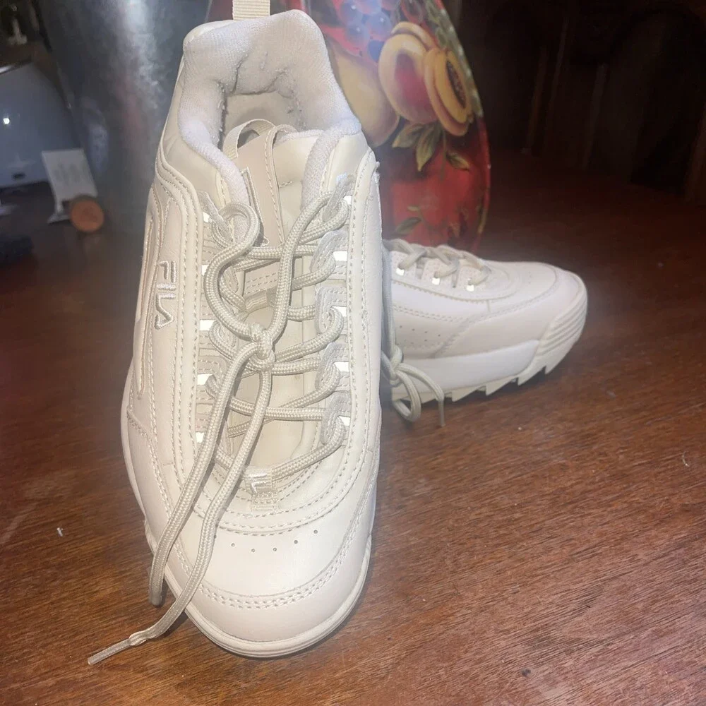 Fila Disruptor 2 Premium Sneakers Size US 8 Tan Chunky Sole LaceUp Fila Logo